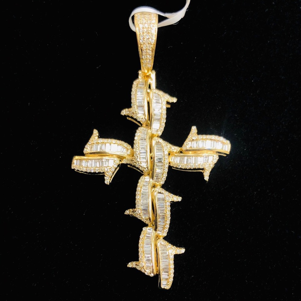 Custom made real diamond cross 10k solid gold pendant not cz not plated Genuine! - Picture 2 of 2